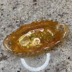 Vintage Indiana Glass Marigold Carnival Glass Double Handled Sunflower Dish